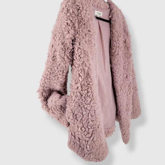 CHARLOTTE RUSSE Retro Teddy Bear Shag Jacket Dusty Pink - Picture 8 of 16